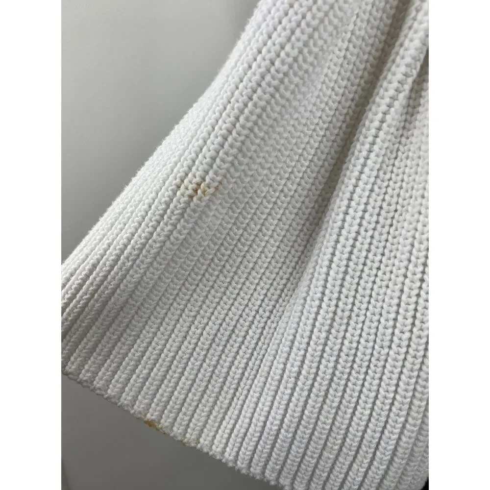 Free People White Bell Sleeve Ribbed Damsel Cable Knit Cotton Sweater Size M